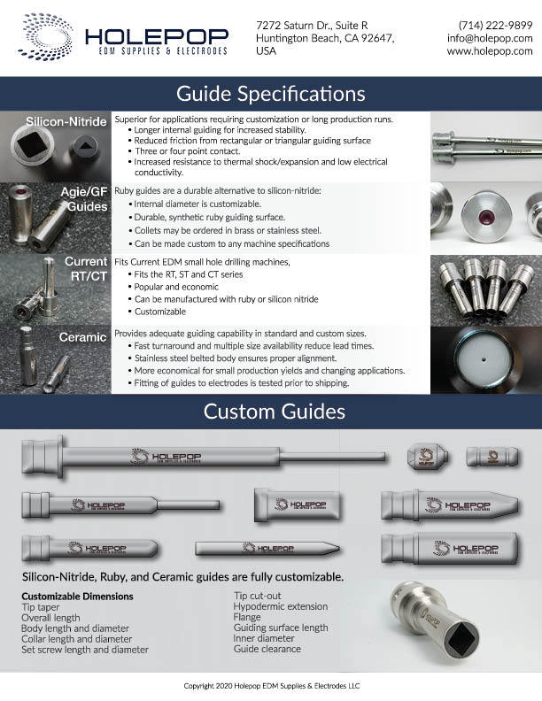 Electrode Guide Specifications with various guide types.